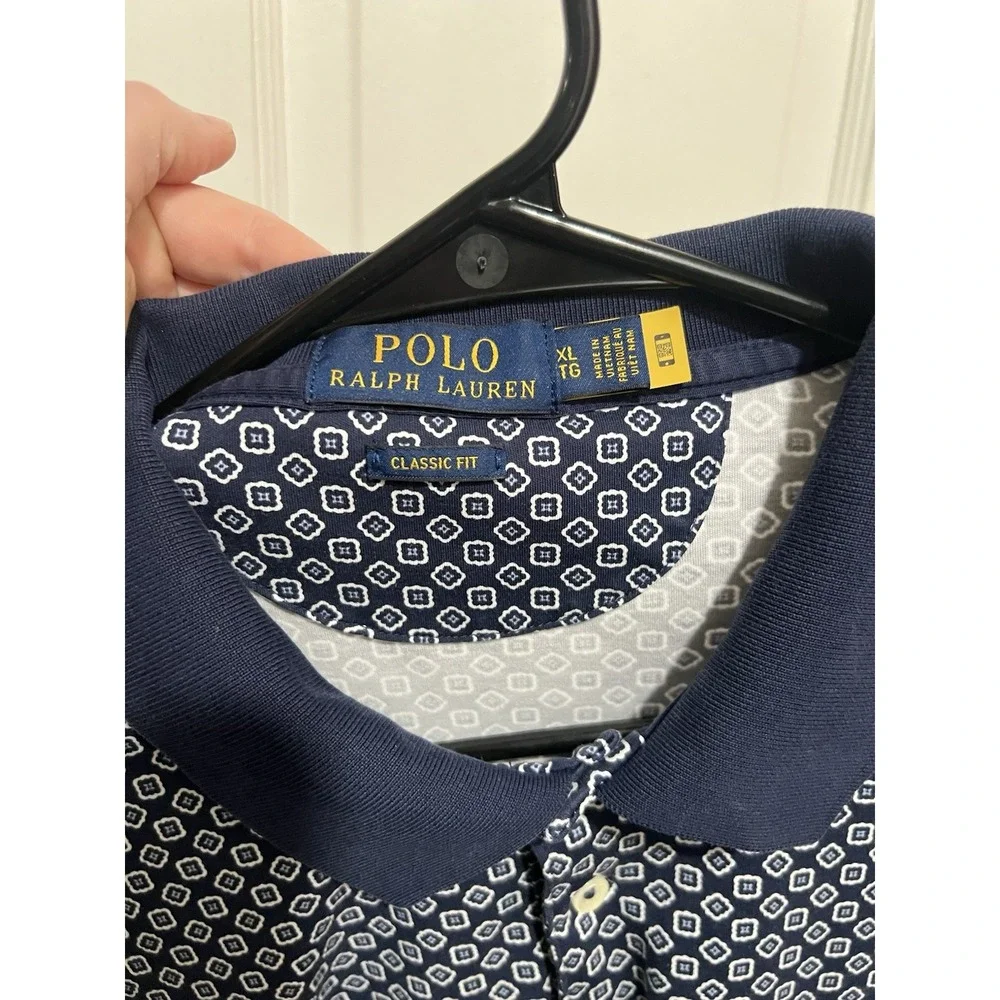 Mens Polo Ralph Lauren Size XL Blue Patterned Polo Shirt - Picture 3 of 3